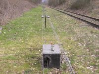 Trennrolle für den anderen Schrankenbaum an der Kanonenbahn im Wehretal zwischen Bischhausen und Waldkappel (Foto: N. N.)