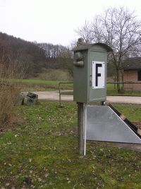 Fernsprecher beim Bahnwärterhaus im Fohntal an der Kanonenbahn im Wehretal zwischen Bischhausen und Waldkappel (Foto: N. N.)