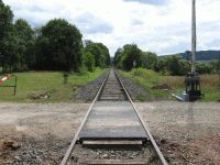 Bahnübergangsicherung in der Bauphase während den ersten Draisinenfahrten am 24.07.2010 (Foto: VES-Bahn e.V.)