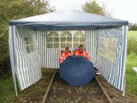 Ankunft mit der Draisine auf der Kanonenbahn am Streckenende in Waldkappel (Foto: VES-Bahn e.V.)