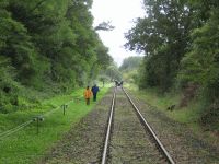 Fahrt mit der Draisine auf der Kanonenbahn bei km 59,300 (Am Kromberg) in Richtung Bischhausen (Foto: VES-Bahn e.V.)