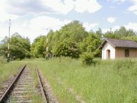 Fernbediente Schranke im Fohntal an der Kanonenbahn im Wehretal zwischen Bischhausen und Waldkappel (nach Vorbild von Fernschranke Zell-Romrod) (Foto: Dr. Reiner Schruft)