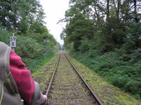 Testfahrt mit Fahrraddraise von ZWINGMANN  Stahl-und Metallbau aus Worbis auf der Kanonenbahn im Wehretal zwischen Bischhausen und Waldkappel bei km 59,800 (Foto: N. N.)