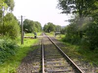 Vorbeifahrt an der Schranke im Fohntal mit der Draisine auf der Kanonenbahn in Richtung Bischhausen (Foto: Lothar Brill)